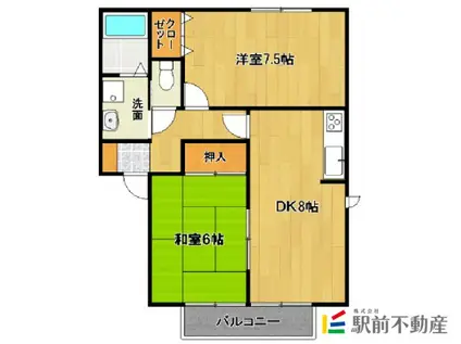 サンビレッジ瀬高C(2LDK/2階)の間取り写真