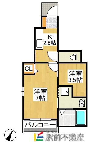 プランドールB(1K/1階)の間取り写真