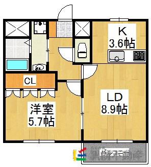 メゾンドショコラ(1LDK/2階)の間取り写真