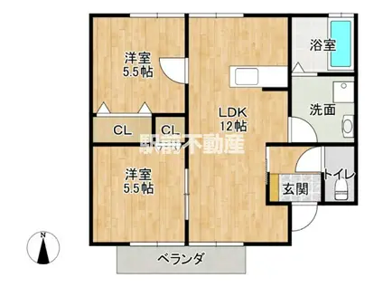 エスポワール岬(2LDK/2階)の間取り写真