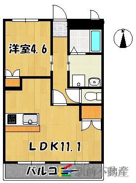 BAMBOO(1LDK/1階)の間取り写真