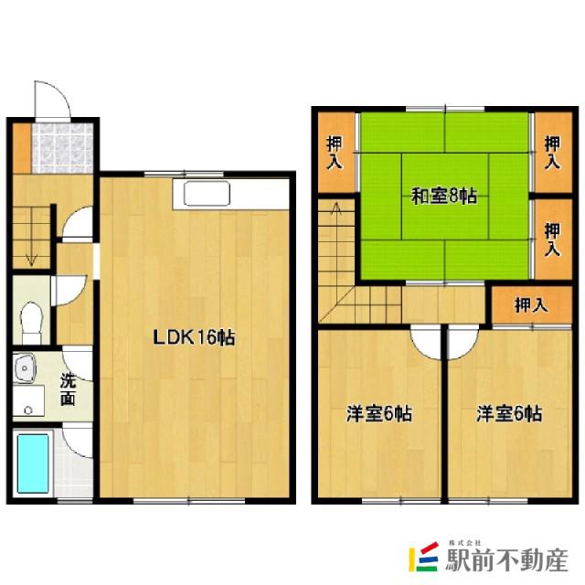 ユノソハイツ筑後(3LDK/1階)の間取り写真