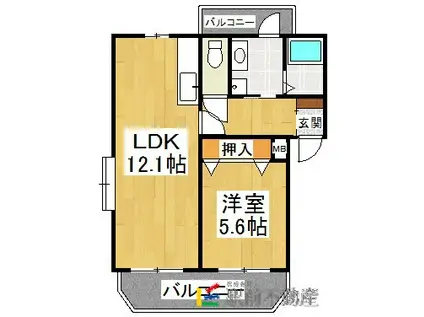 ロイヤルマンション美男川 別館都(1LDK/2階)の間取り写真