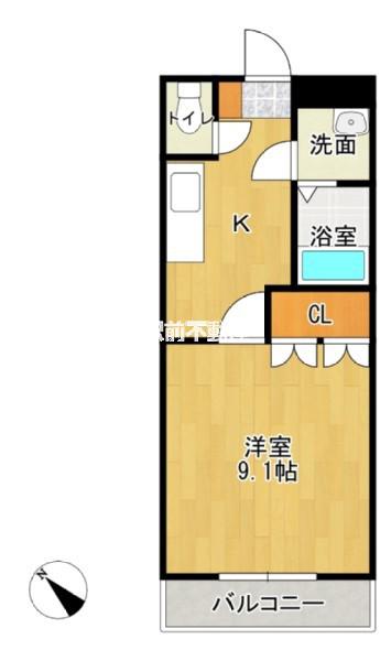 エクセルハイム岩ケ下(1K/2階)の間取り写真