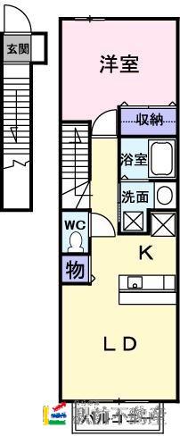 ルート3&カーサⅢ(1LDK/2階)の間取り写真