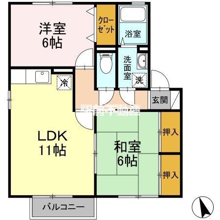 キャッスル徳久A棟(2LDK/2階)の間取り写真
