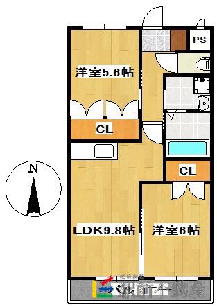 SUN HEIM M&H Ⅱ(2LDK/2階)の間取り写真