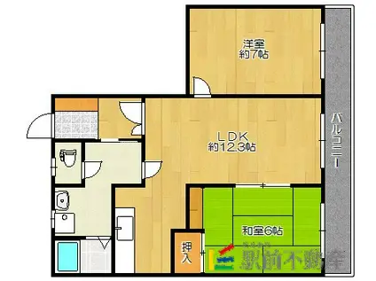 鹿児島本線 西牟田駅 徒歩18分 2階建 築34年(2LDK/2階)の間取り写真
