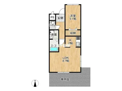 ブルースカイ唐船(1LDK/1階)の間取り写真