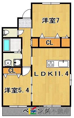 エクセルハイム岩ヶ下Ⅲ(2LDK/2階)の間取り写真