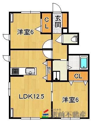 RECUERDO 1(2LDK/1階)の間取り写真