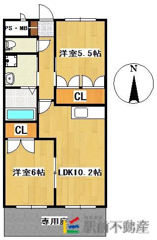 アヴァンティ壱番館(2LDK/1階)の間取り写真