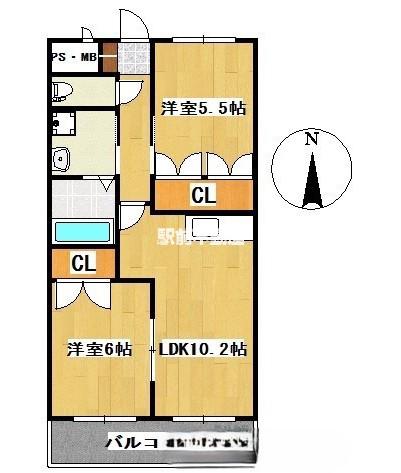 アヴァンティ壱番館(2LDK/2階)の間取り写真