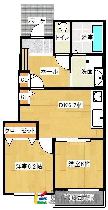 ルート3&M・YVI(2DK/1階)の間取り写真