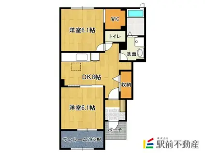 鹿児島本線 羽犬塚駅 徒歩29分 2階建 築11年(2DK/1階)の間取り写真
