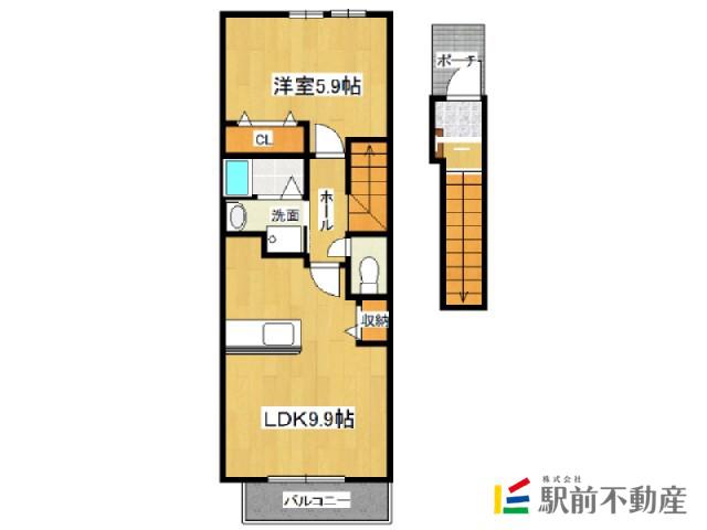 ボンヌ・シャンス二番館(1LDK/2階)の間取り写真