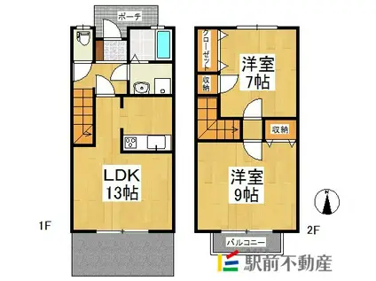 アソシエ弐番館(2LDK/1階)の間取り写真