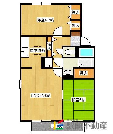 アベニール21D棟(2LDK/1階)の間取り写真