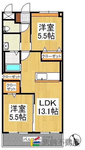 鹿児島本線 羽犬塚駅 徒歩67分 2階建 築10年(2LDK/1階)の間取り写真