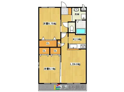 鹿児島本線 羽犬塚駅 徒歩15分 2階建 築10年(2LDK/2階)の間取り写真
