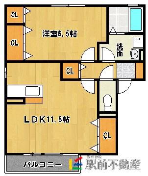 グレイス B棟(1LDK/2階)の間取り写真