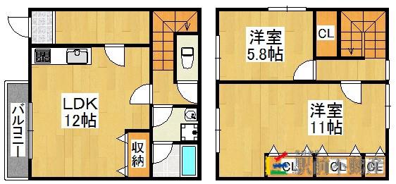 鹿児島本線 西牟田駅 徒歩93分 2階建 築16年(2LDK)の間取り写真