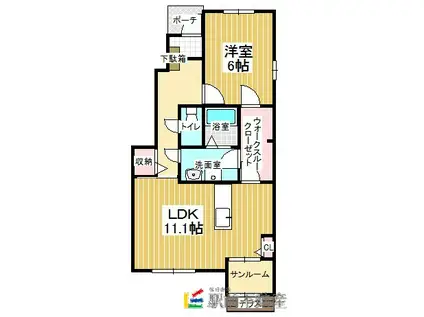 西鉄天神大牟田線 蒲池駅(福岡) 徒歩52分 2階建 築10年(1LDK/1階)の間取り写真