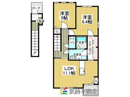 西鉄天神大牟田線 蒲池駅(福岡) 徒歩52分 2階建 築9年(2LDK/2階)の間取り写真