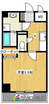 鹿児島本線 大牟田駅 徒歩6分 6階建 築9年(1K/4階)の間取り写真