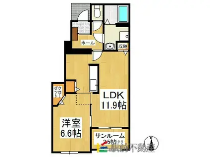 エルヴィータ八女A.B(1LDK/1階)の間取り写真