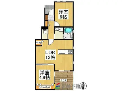 鹿児島本線 羽犬塚駅 徒歩72分 2階建 築9年(2LDK/1階)の間取り写真