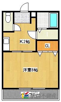 鹿児島本線 西牟田駅 徒歩13分 2階建 築21年(1K/2階)の間取り写真