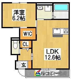 ルーラル北西原A棟(1LDK/1階)の間取り写真