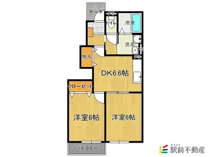 西鉄天神大牟田線 大溝駅 徒歩53分 2階建 築21年(2DK/1階)の間取り写真