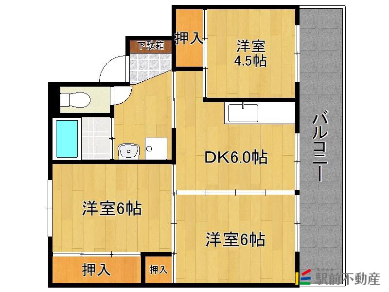 西鉄天神大牟田線 犬塚駅 徒歩32分 5階建 築43年(3DK/4階)の間取り写真