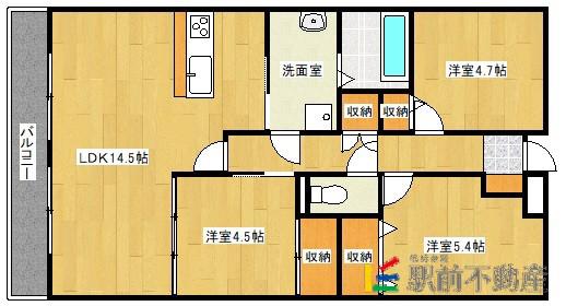 コスモ筑後(3LDK/12階)の間取り写真