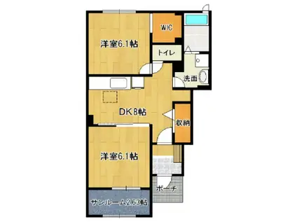 鹿児島本線 羽犬塚駅 徒歩29分 2階建 築12年(2DK/1階)の間取り写真