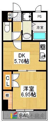 ウラックスビル(1DK/4階)の間取り写真