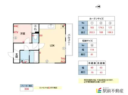 パーチェ・筑後 B棟(1LDK/1階)の間取り写真