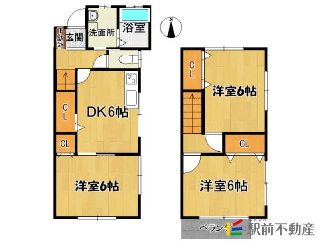 PEACE柳川(3DK/1階)の間取り写真