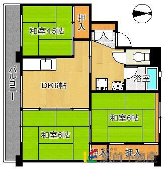 西鉄天神大牟田線 矢加部駅 徒歩6分 5階建 築39年(3DK/1階)の間取り写真