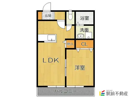 ビオス広川C棟(1LDK/1階)の間取り写真