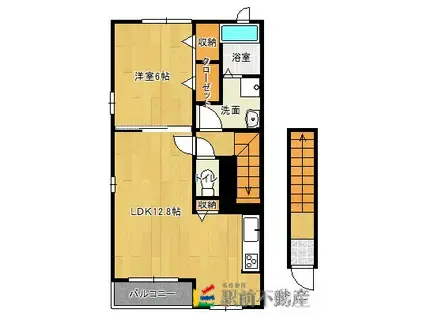 鹿児島本線 羽犬塚駅 徒歩86分 2階建 築7年(1LDK/2階)の間取り写真