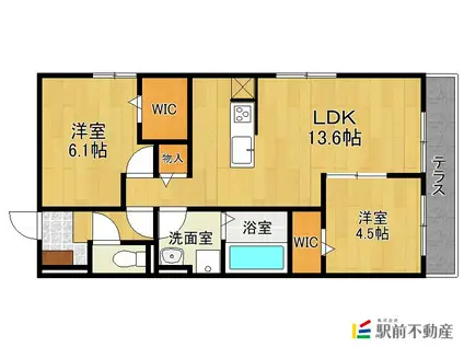 鹿児島本線 羽犬塚駅 徒歩12分 3階建 築6年(2LDK/2階)の間取り写真