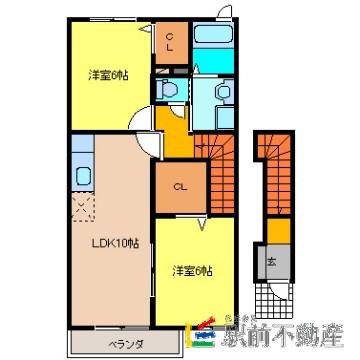 アンソレイユI(2LDK/2階)の間取り写真