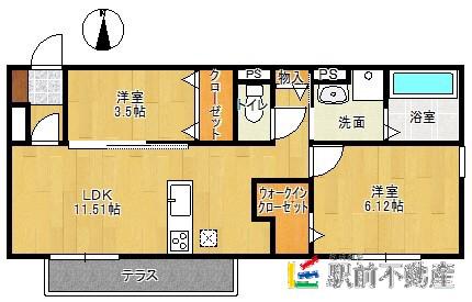 D-ROOM八女本町(2LDK/3階)の間取り写真