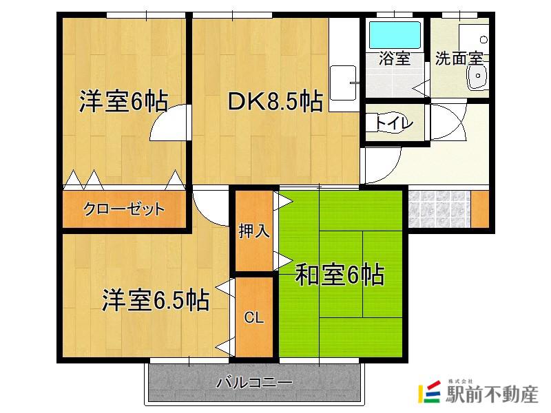 レジデンシャル筑後(3DK/2階)の間取り写真