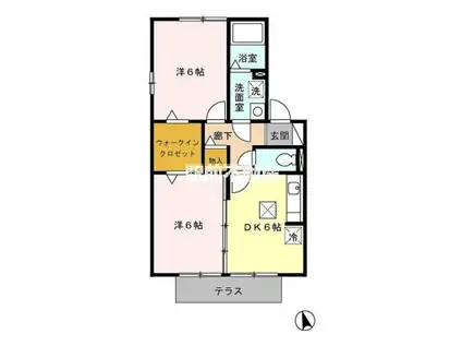 アネックスマリーⅡB棟(2DK/1階)の間取り写真