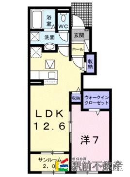 カーサはな(1LDK/1階)の間取り写真