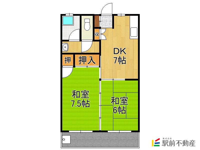 乗場ハイツ(2DK/1階)の間取り写真
